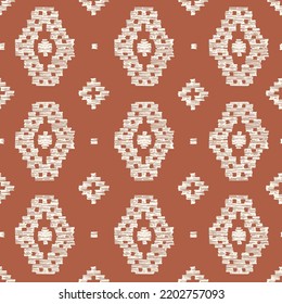 Boho vector seamless pattern in terra cotta and off-white. Stylish ethnic geometric allover print ragged design. Embroidery look illustration great for home decor, fabric, wallpaper, embellishment