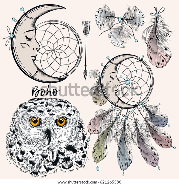 Dream Catcher Boho Feather Pattern Print Comfy Winter Boots main image 1