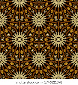 Patrón sin fisuras del vector Boho de baldosas redondeadas de mandalas. Fondo geométrico abstracto ornamental Deco. Formas geométricas, líneas de zag zig, círculos, ornamentos repetidos de estilo folk tribal Ornate. Diseño étnico.