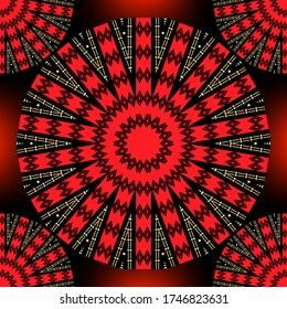 Boho vector tiled round mandalas  seamless pattern. Geometric abstract ornamental Deco background. circular geometry shapes with lines and diamonds. Ornate tribal folk style repeat ornaments. Ethnic design.