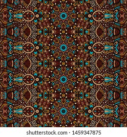 Boho vintage abstract geometric ethnic seamless pattern ornamental. Tribal embroidery textile design