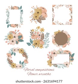 Boho Vintage Floral Wreaths and Frames – Transparent PNG Clipart