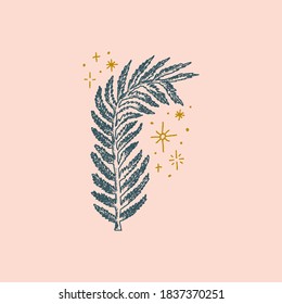 Boho vintage hand drawn isolated leaf art