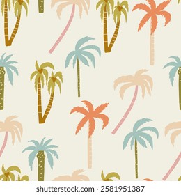 Boho Vintage Palm Tree Seamless Pattern. Tropic Coconut Plant Repeat Background. Vector Hawaii Wallpaper for Textile Design