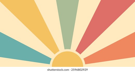 Boho Vintage Solar Tapestry Pattern for Background, Wall Art Retro Rainbow Sunrise for Background, Minimal Geometric Abstract Art, Hippie Bohemian Decor Background