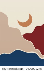 Boho Wall Art Poster. Abstract Boho Background Illustration. Abstract Landscape Background