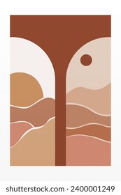 Afiche de Boho Wall Art. Resumen Ilustración De Fondo De Boho. Antecedentes del paisaje abstracto