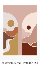 Boho Wall Art Poster. Abstrakte Boho-Hintergrundillustration. Abstrakter Landschaftshintergrund