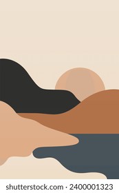Afiche de Boho Wall Art. Resumen Ilustración De Fondo De Boho. Antecedentes del paisaje abstracto