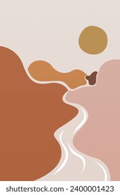 Boho Wall Art Poster. Abstract Boho Background Illustration. Abstract Landscape Background