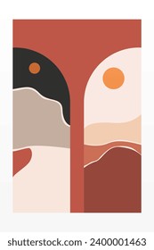 Boho Wall Art Poster. Abstrakte Boho-Hintergrundillustration. Abstrakter Landschaftshintergrund