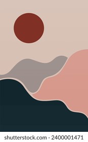 Afiche de Boho Wall Art. Resumen Ilustración De Fondo De Boho. Antecedentes del paisaje abstracto