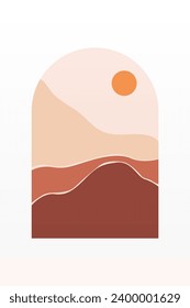 Boho Wall Art Poster. Abstract Boho Background Illustration. Abstract Landscape Background
