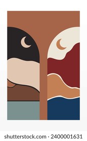 Boho Wall Art Poster. Abstract Boho Background Illustration. Abstract Landscape Background