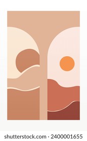 Afiche de Boho Wall Art. Resumen Ilustración De Fondo De Boho. Antecedentes del paisaje abstracto
