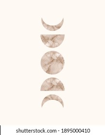 Boho wall art print with moon and sun alcohol ink texture. 