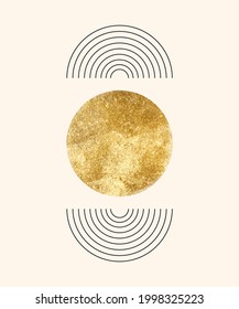 Boho wall art print with moon and rainbow lines