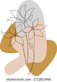 Dibujo de arte en la pared de Boho. Flores de una línea. Formas abstractas. Carteles imprimibles mínimos. Vector de iluminación de flor