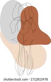 Dibujo de arte en la pared de Boho. Flores de una línea. Formas abstractas. Carteles imprimibles mínimos. Vector de iluminación de flor