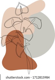 Dibujo de arte en la pared de Boho. Flores de una línea. Formas abstractas. Carteles imprimibles mínimos. Vector de iluminación de flor