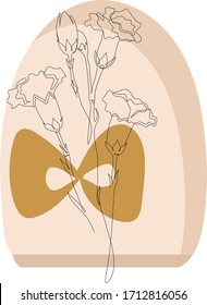 Boho Wand-Kunst Druck. Eine Linie blüht. Abstrakte Formen. Minimale druckbare Plakate. Vektorillustration zur Blumenauflage