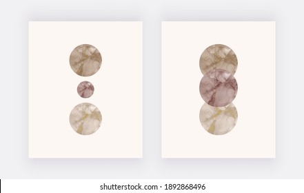 Boho wall art prints with beige and burgundy alcohol ink circle shapes 