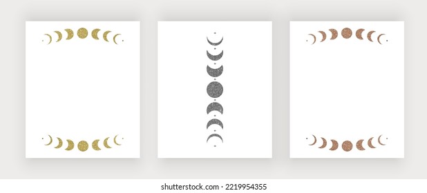 Boho wall art prints with glitter moon phases