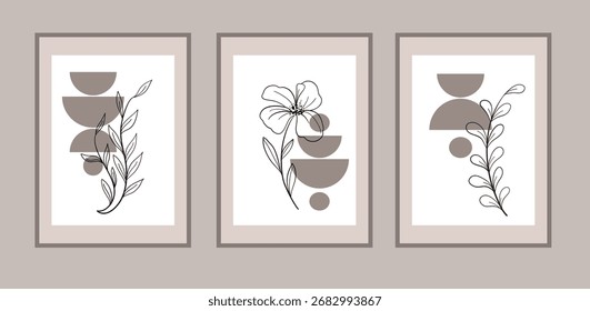 Boho Wand Kunst Set für den Fall. Set von abstrakten Herbst-Hintergründen in Pastellfarben. Bearbeitbare Vektorvorlagen mit Blättermuster für Banner, Werbung, Web, Social Media, Karte.