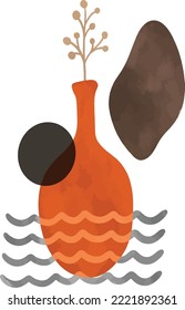 Vector de arte mural de Boho. Dibujo naranja y negro con forma abstracta. Resumen de diseño de arte bohemio para la impresión, cubierta, papel pintado, Mínimo y arte de pared natural. Ilustración vectorial.
