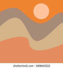 Boho wall decor. Abstract aesthetic backgrounds landscapes with sunrise or sunset at dusk. Earth tones, pastel colors. Modern minimalist art print.