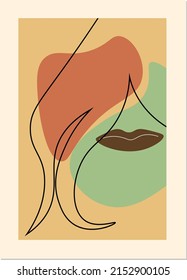 Decoración de pared boho arte dibujo de líneas color abstracto de labios ilustración decoración estética marrón ilustración