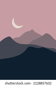 Boho wall decor mountain landscapes with sunrise, sunset and desert.