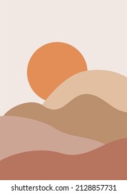 La decoración de la pared de Boho paisajes de montaña con amanecer, puesta de sol y desierto.