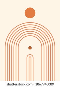 Boho wall print. Abstract poster. Contemporary  composition with geometric shapes. Mid century art print.