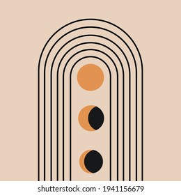 Boho wallpaper, abstract geometric composition, moon, circle simple vector illustration