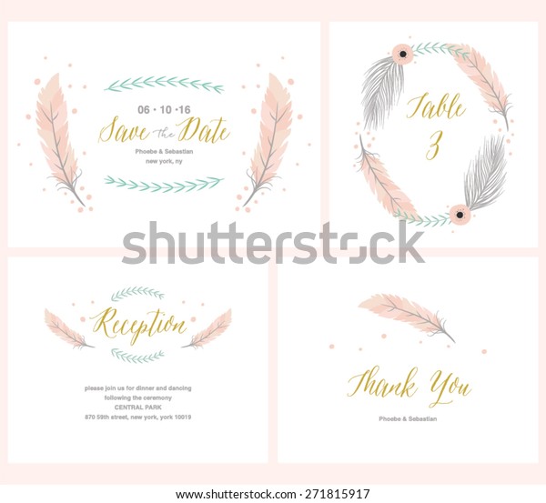 Boho Wedding Collection Reception Card Thank Stock Vector Royalty