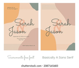 Boho wedding invitation 5x7 inch 0.25 bleed. Beautiful abstract modern template front and back.