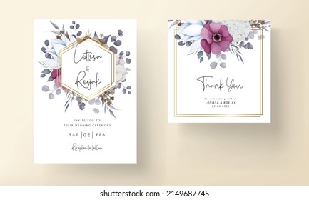 boho wedding invitation card with beautiful flower and leaves