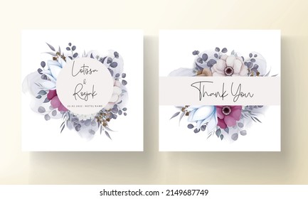 boho wedding invitation card with beautiful flower and leaves