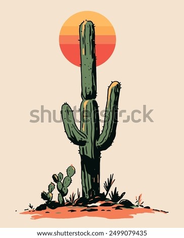 Boho Western Cactus Desert Earthy Colors Botanical Vector Illustration