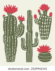 Boho Western Cactus Plant American Vintage Ilustração Vetor