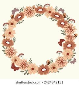 boho wildflowers wreath frame border hand drawn vector illustration clipart for invitation greeting birthday party celebration wedding card poster banner textiles wallpaper background