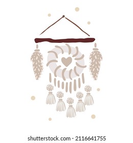 Boho winter holidays elements in hand drawn style. Christmas vector decoration. Scandinavian print with christmas boho decoration elements in retro color. Greeting cards, posters, invitation