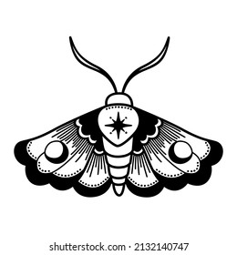 Boho Hexe und Zauberillustration, mystische Mondtätowierung 