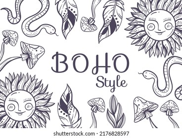 Boho witch magical mystery spiritual occult ornament banner cover concept. Vector flat graphic design illustration