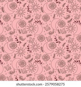 Boho witchy seamless pattern vector