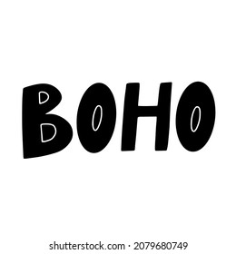 Palabra de Boho dibujada al estilo de doodle. Ilustración de texto vectorial aislada en fondo blanco.