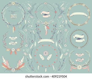 Boho Wreaths, Florals, and Wedding Designs Vector