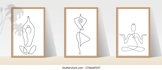 Boho Yoga, International Yoga Day, Continuous Line Art Print, Minimalist Poster, Nursery Printable Art, Warm Printable Abstract Modern Shadow, Frame, Vertical