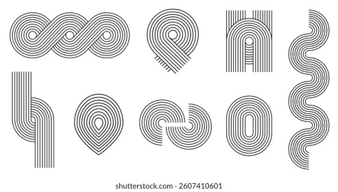 Boho zen arch set. Minimal boho arch. Simple line rainbows. Vector abstract shape, outline arc. Modern trendy decorative element rainbow arc collection. Contemporary nursery bohemian illustrations. 

